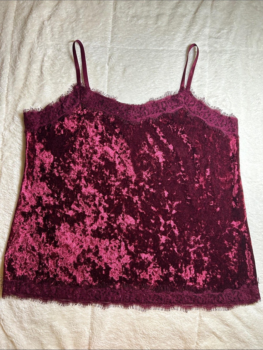 Y2K Burgundy Velvet Lace Trim Cami Tank ♥️